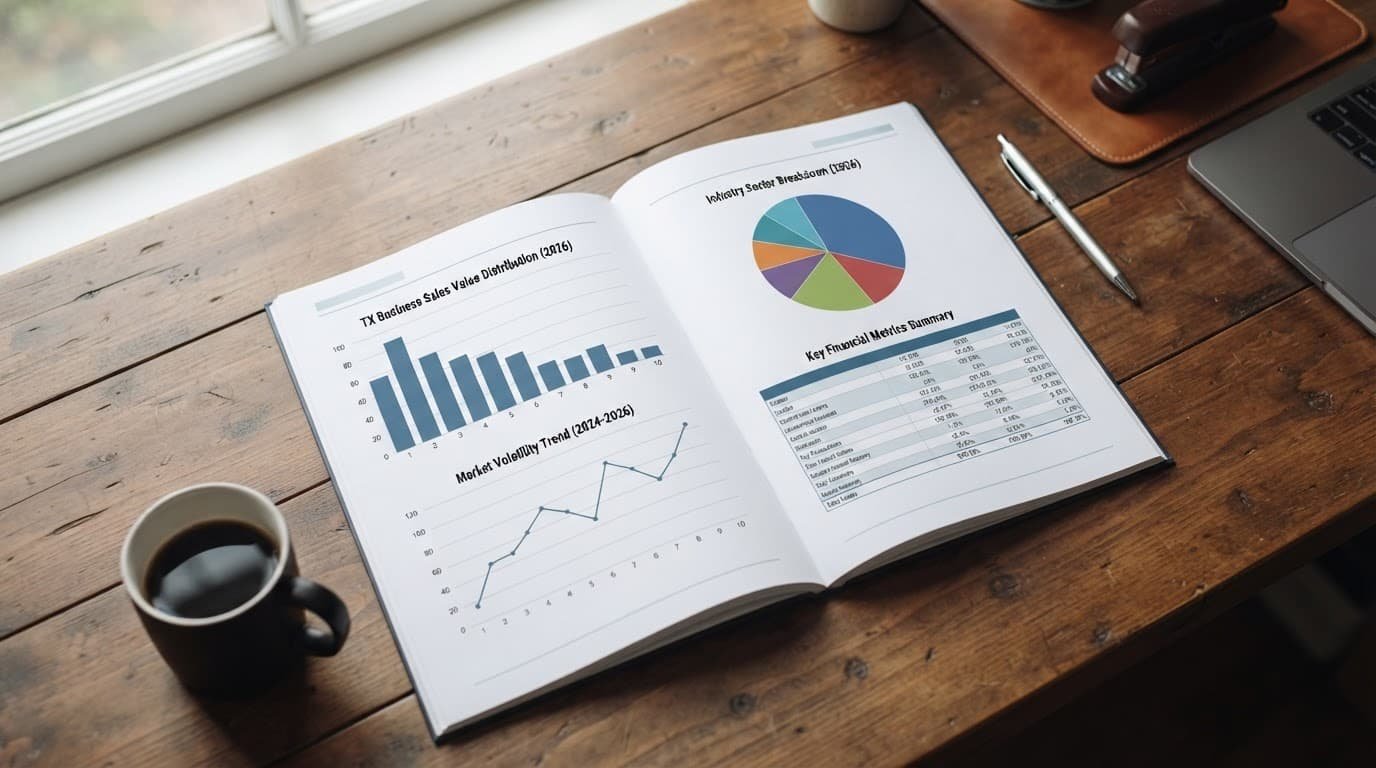 A valuation report with charts on a wooden office desk.